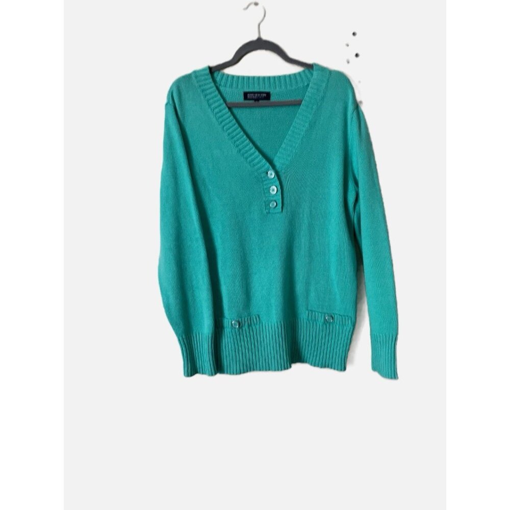 Vintage Jones New York Women V- Neck Pullover Chunky Sweater Size 1X. Pre-Owned